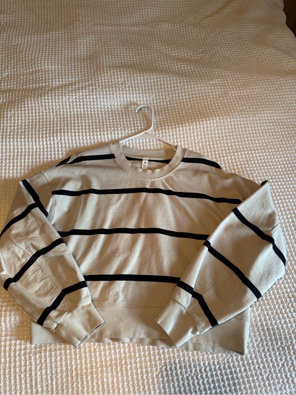Lululemon Cropped Striped Crewneck in Cream with Black Stripes